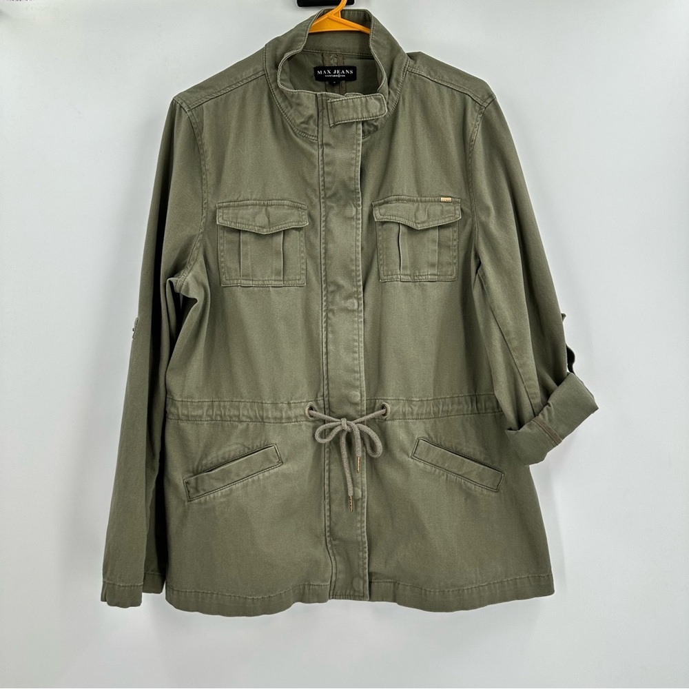 Max Jeans Utility Jacket in Olive Green w/Pockets Cotton Women’s Size Large